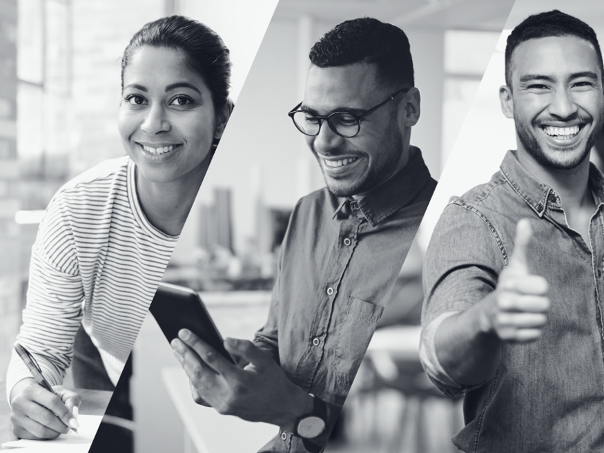 Collage of three employees in terms of Talent, Technology and Trust.