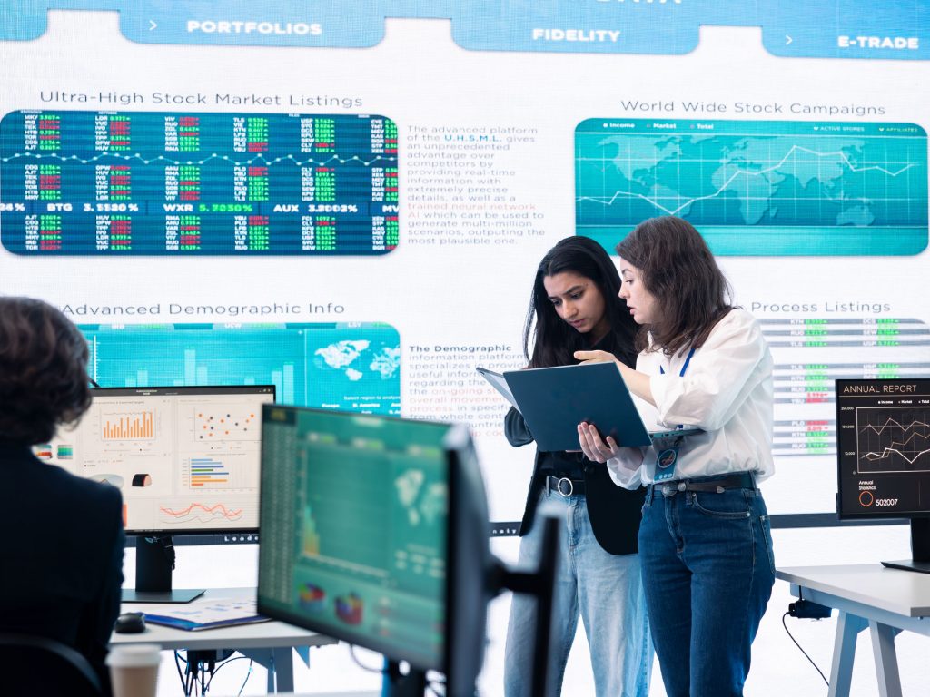 Colleagues discussing strategies.